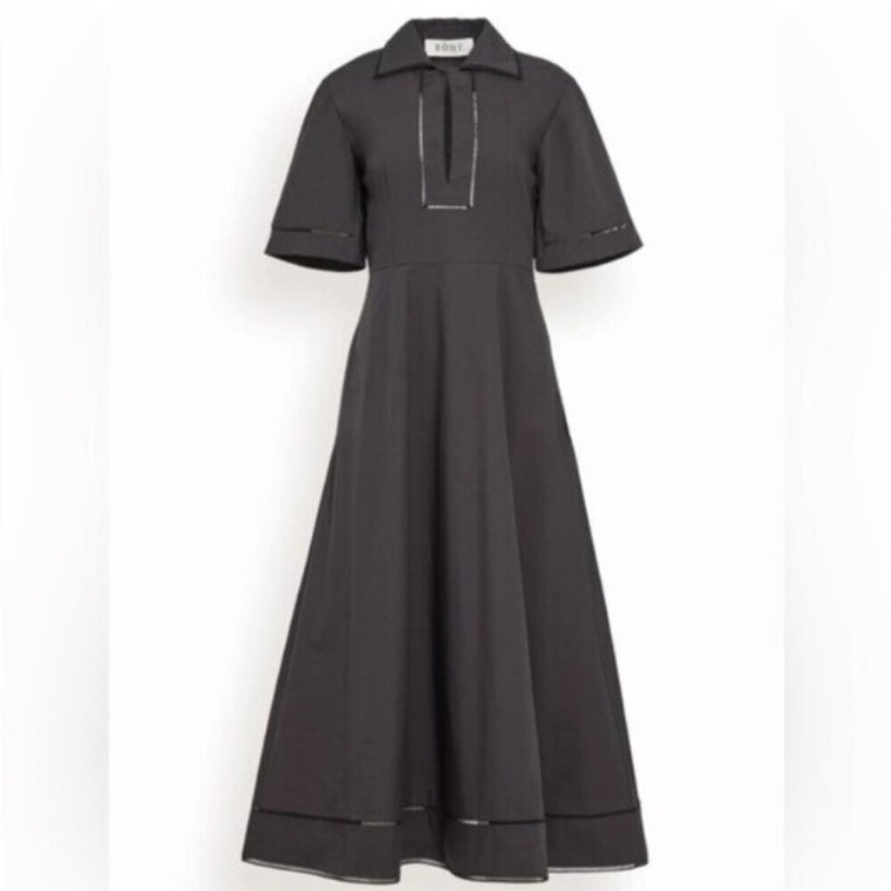 Black A-Line Midi Dress with Contrast Trim